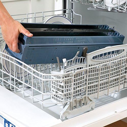 Air purifier filter placed in a dishwasher rack