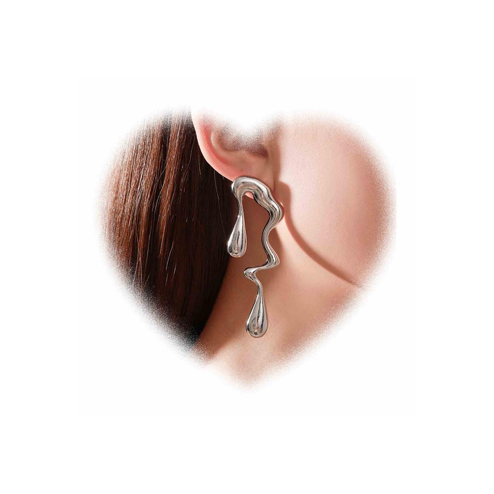 Boho Unregelmäßige Wassertropfen Ohrringe für Frauen Geometrische Rechtecke Bolzen Ohrringe Hammer Klobige Statement Quadratische Ohrringe Schmelzen flüssige Asymmetrische Ohrringe Schmuck (Silber)