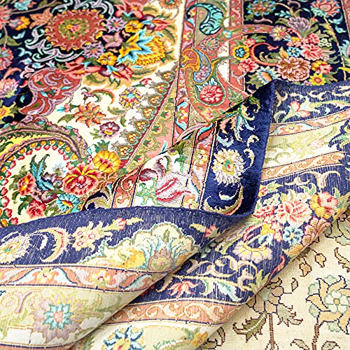Yuchen Rug Silk Rug 10X14 Blue Handwoven Traditional Medallion Vintage Floral Luxury Oriental Silk Area Rug For Living Room #TOP7