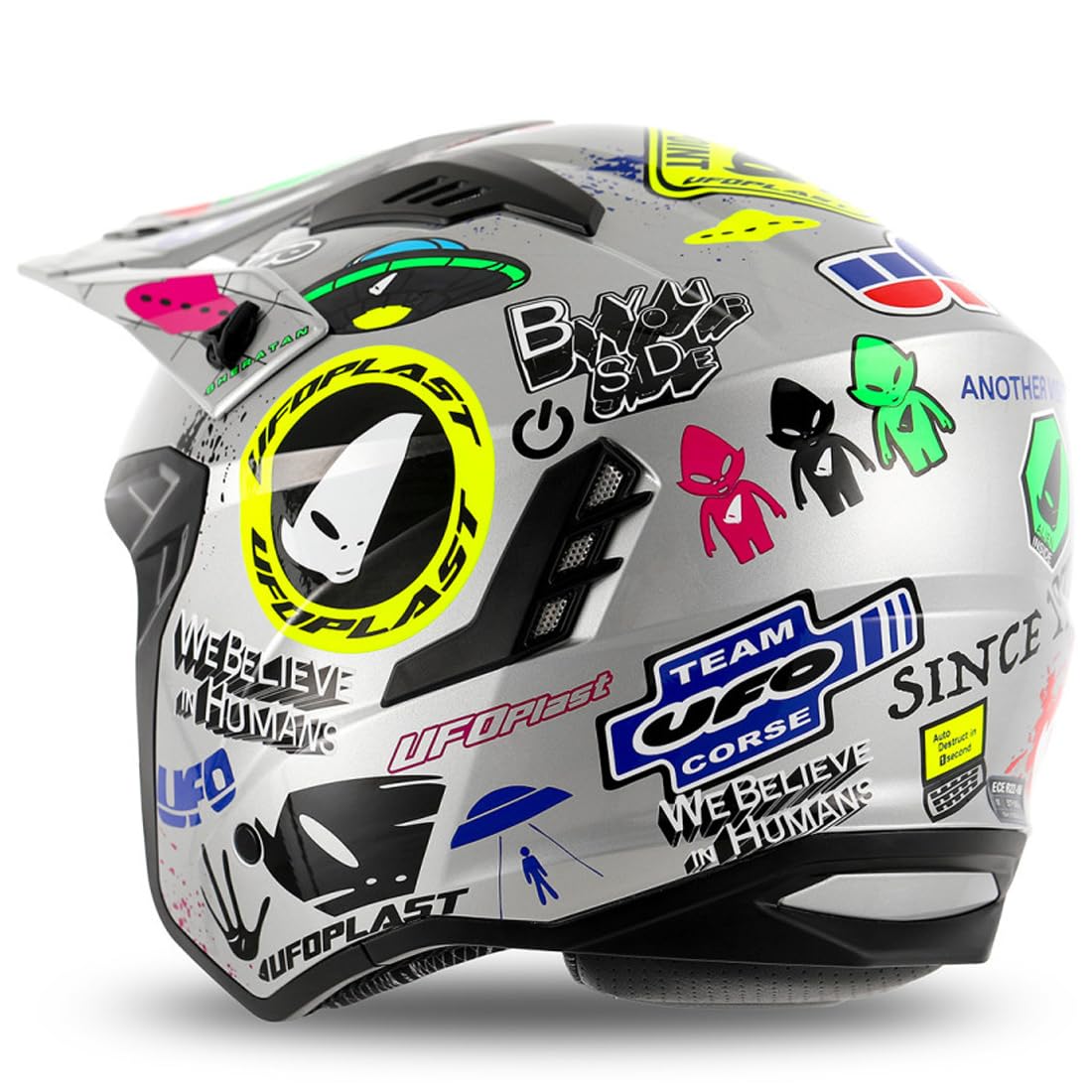 Casco Jet Sheratan Legendary con visiera parasole a scomparsa Trial Street Scooter Moto Argento