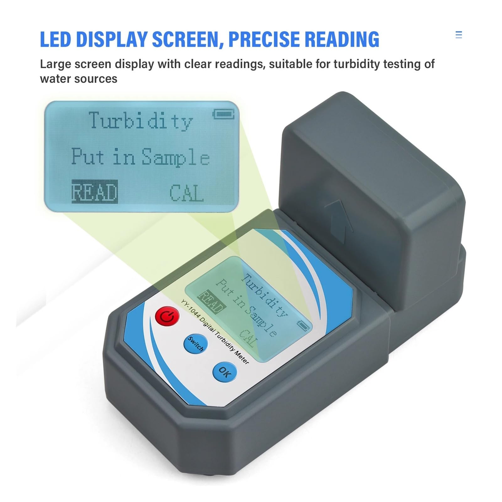 Medidor de turbidez portátil 0-1000NTU Probador de calidad del agua portátil con soluciones de calibración de luz dispersa Pantalla retroiluminada