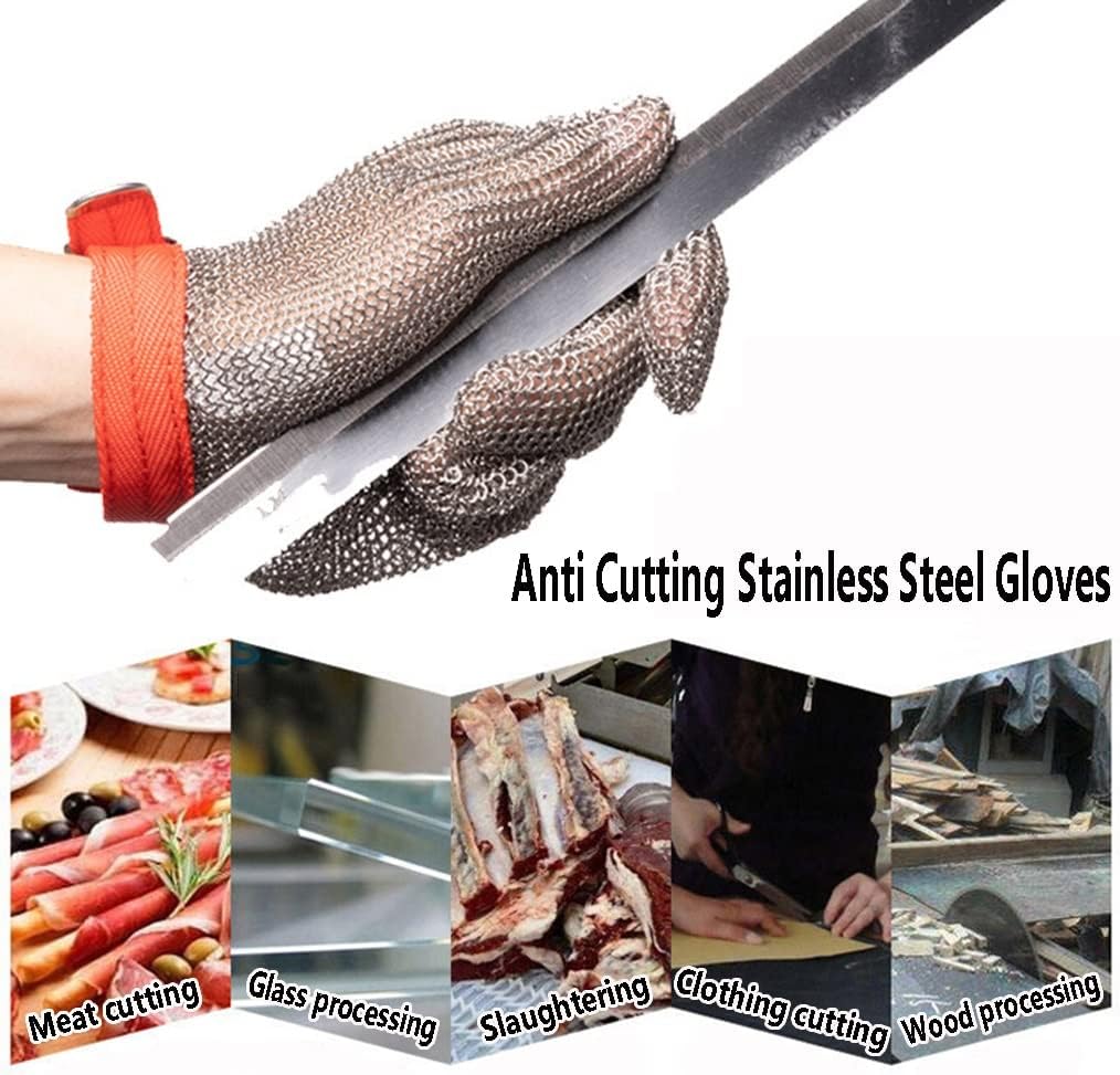 Metal Resistant Gloves Chain Mail Gloves Protective Gloves, Wood Carving Glass Cutting Safety Work Gloves, Adjustable (Size : 1PCS/XXL)