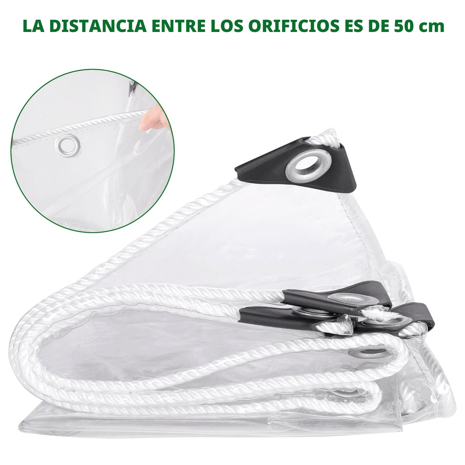 Lona Transparente con Ojales para Exteriores,OKYUK Lona Transparente de PVC de 420 g/m², con 20 Bridas, 12 Bandas de Goma con Bolas, 10 m de Cuerda de fijación Adecuada para pabellones(2x2.5m)