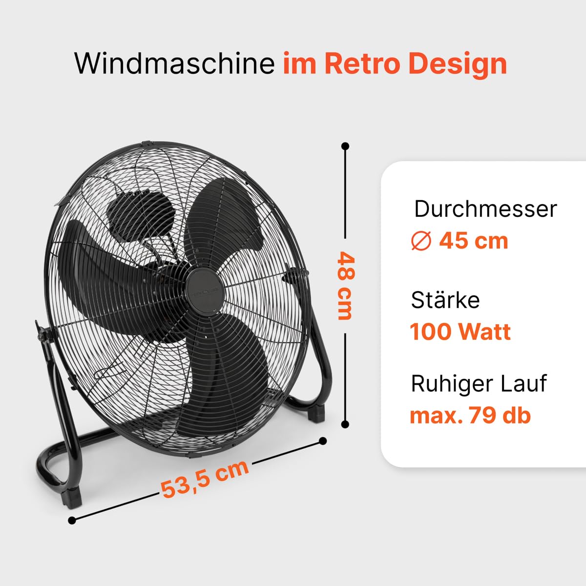 ProfiCare® XL Windmaschine mit 45 cm Ø | Ventilator verstellbarer Winkel | Bodenventilator 3 Stufen | Ventilator leise aus Metall | Luftkühler | Standlüfter | Raumkühler | PC-VL 3066 WM schwarz