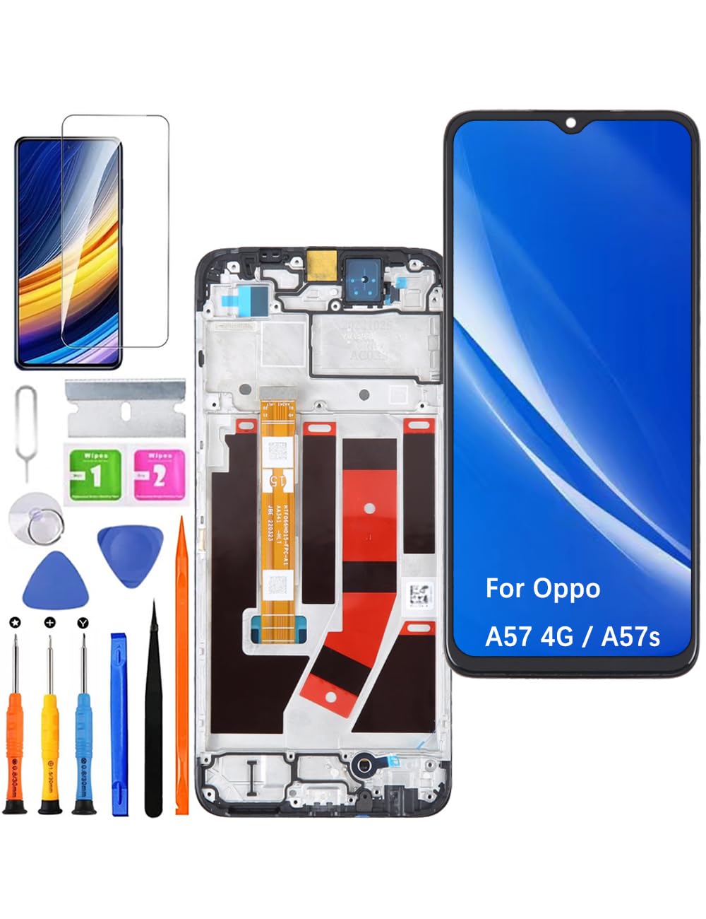 Pantalla de repuesto para pantalla LCD Oppo A57 4G / A57s, CPH2387 CPH2385, kit de piezas de reparación (negro con marco)