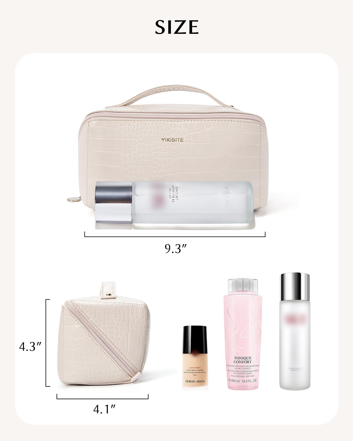 Make Up Bag, Cosmetic Organizer for Women, Waterproof Croc PU Leather Makeup Organizer with Divider and Handle Toiletry Bag Travel Bag(Croc Embossed, White) - Image 7