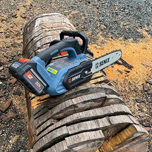 Senix 20 Volt Max* 10-Inch Cordless Brushless Top Handle Chainsaw, Tool-Free Chain Tensioning, Automatic Chain Oiler, 5.0 Ah Lithium Ion Battery And 2A Charger Included, Csx2-M1, Blue #TOP5