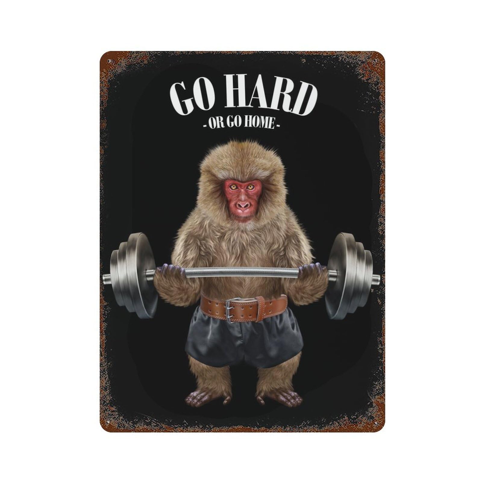 Monkey Weightlifting Decorative Tin Sign 15.7"x11.8", for Bistro, Counter And Cafe Decor, Retro Wall Decor