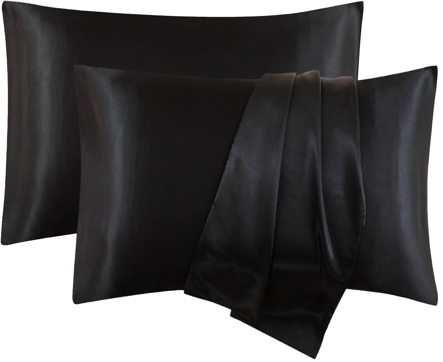 T Tersely Satin Pillowcase, T Tersely 2 Pack 20"x 30" Silk Satin Pillowcases for Hair and Skin Queen Size Pillow Case with Envelope Closure (50x75cm, Black)