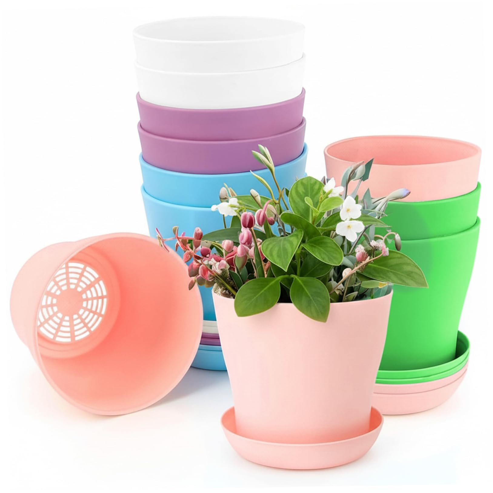 Pots de fleurs en plastique avec drainage optimal et soucoupe amovible