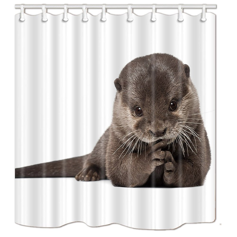 KOTOMAnimal Decor Shower Curtains Cute Gray Otter On All Fours For Animal Lover Bath Curtains,72X72 Inches, Gray White