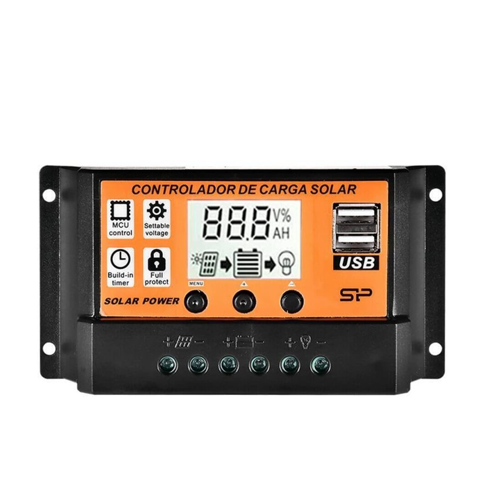 Regolatore di carica solare, 100A/50A/40A/30A/20A/10A 12V 24V Regolatore di Carica Solare Auto MPPT/PWM Regolatori LCD Dual USB Uscita Pannello PV(70A)