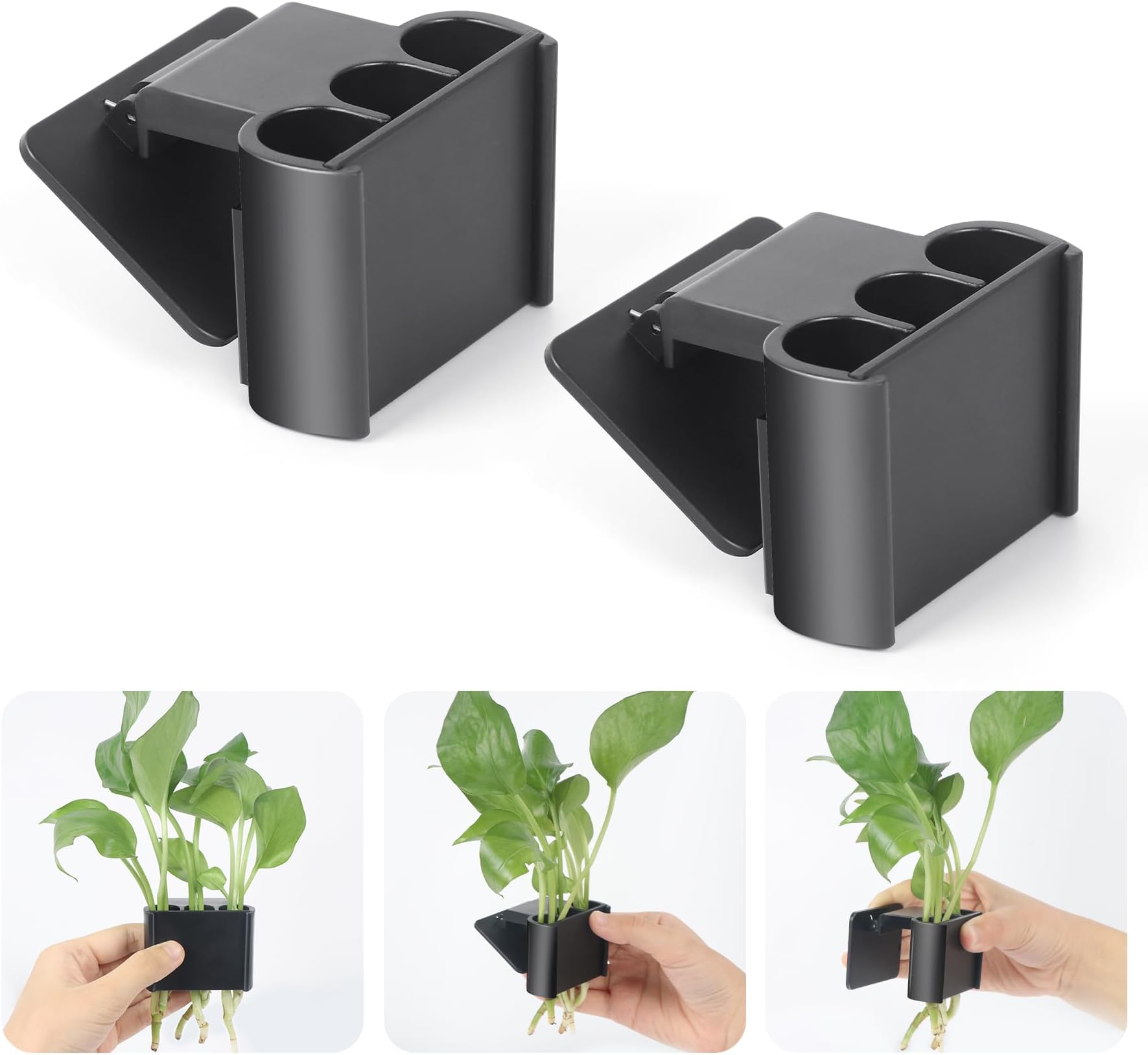 - 3 Holes Upgraded Aquatic Plant Cup Aquarium Plant Holder for Tank,Aquascape Accessories Decorations- Black 2 Pcs