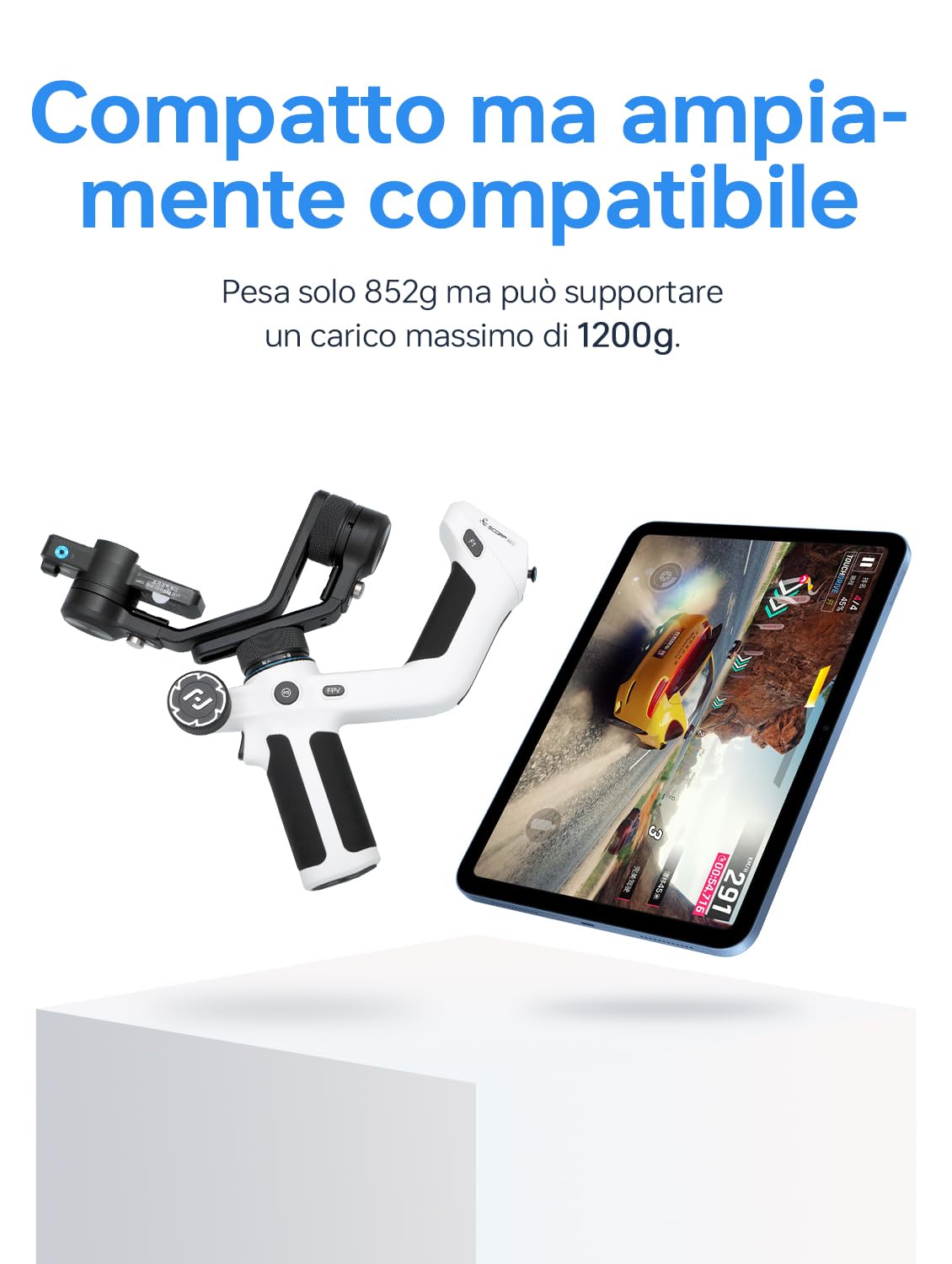 Feiyu SCORP Mini2 Kit [Ufficiale] Gimbal Mirrorless a 3 assi Stabilizzatore per Fotocamere Action e Smartphons,Riprese Verticali Native,con Custodia da trasporto, Luce di Riempimento Magnetica