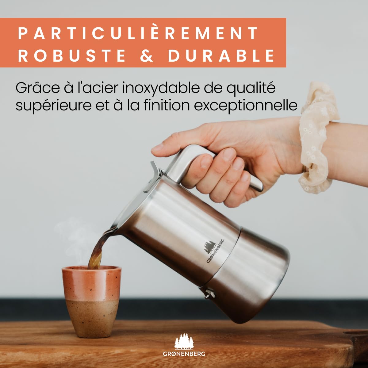 Groenenberg Cafetiere italienne induction 300ml | Cafetière italienne en acier inox avec filtre réducteur I Moka pour jusqu'à 6 tasses d'espresso