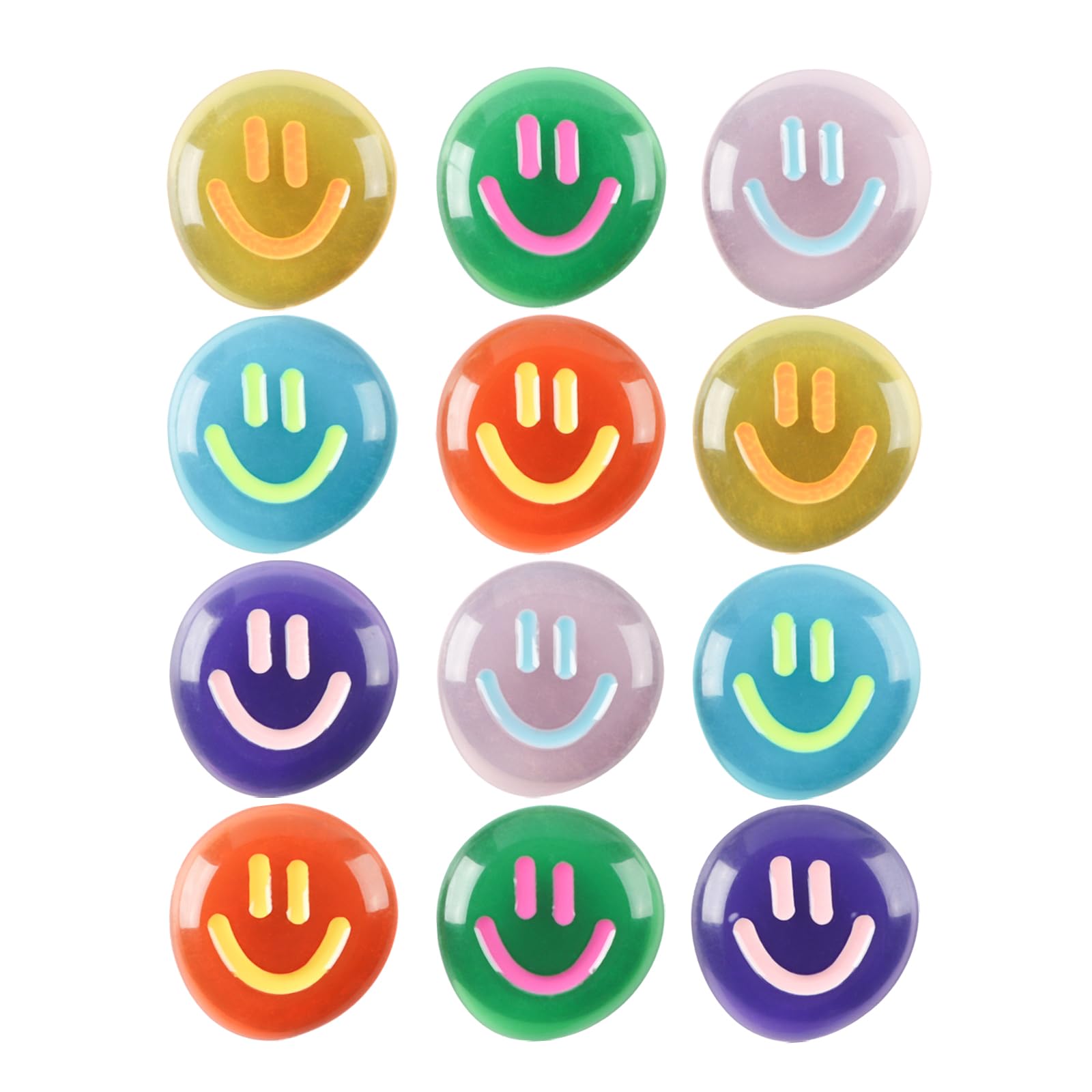 Fridge Magnets - Smiley Face Cute Magnets - 12 Count, Colorful, Playful, Cheerful, Vibrant, Resin, Small, Round