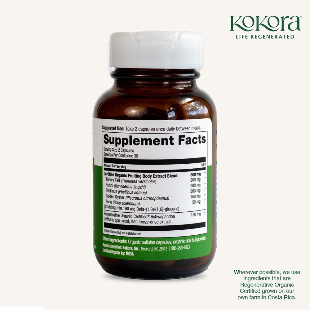 5 Mushroom Wellness - Organic Adaptogenic Mushroom Capsules for Wellness, Immune & Gut Health*- Golden Oyster, Poria & Reishi with Ashwagandha - Vegan, Non-GMO - 60 Capsules -30 Servings - Image 7