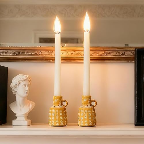 Portavelas cónico de cerámica – Juego de 2 candelabros con asa, estilo bohemio, soporte para exhibición de velas para mesa de café, centro de mesa,