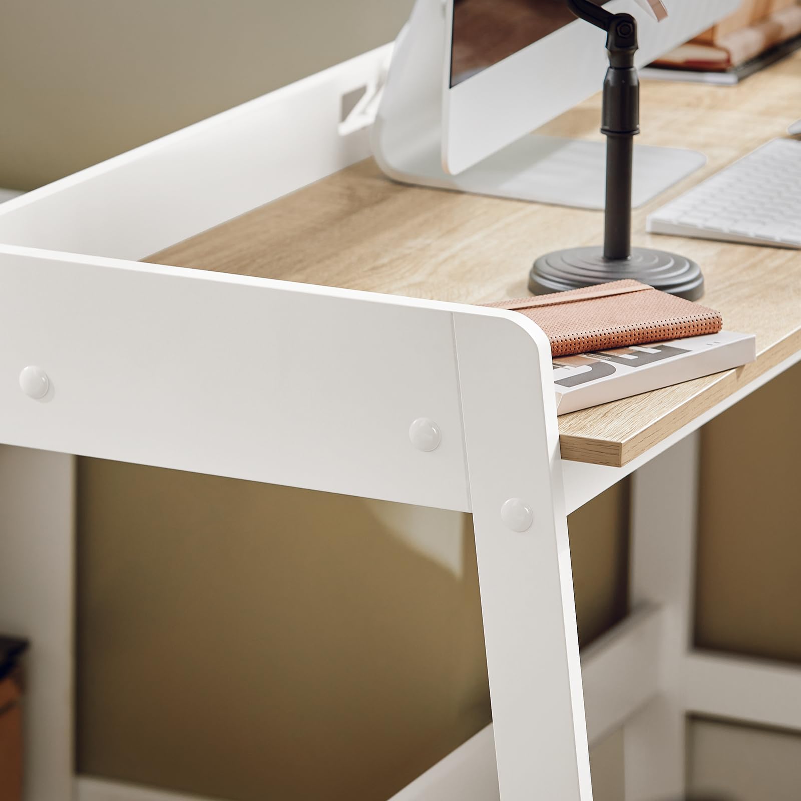 SoBuy Mesa de Escritorio, Mesa de Ordenador con un Estante,Color Blanco, L 125 x H 80 cm,FWT41-WN,ES