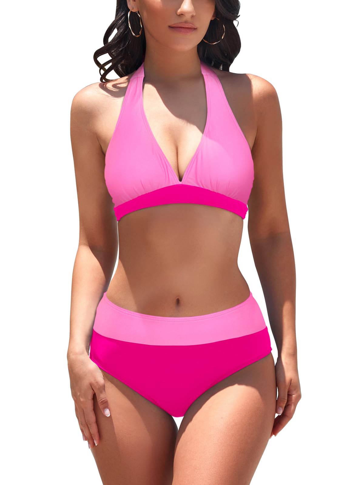 AYEEBOOY Damen Bikini Set Triangel Badeanzug Strand Lace Up Zweiteiliger Blumenmuster V Ausschnitt Bademode