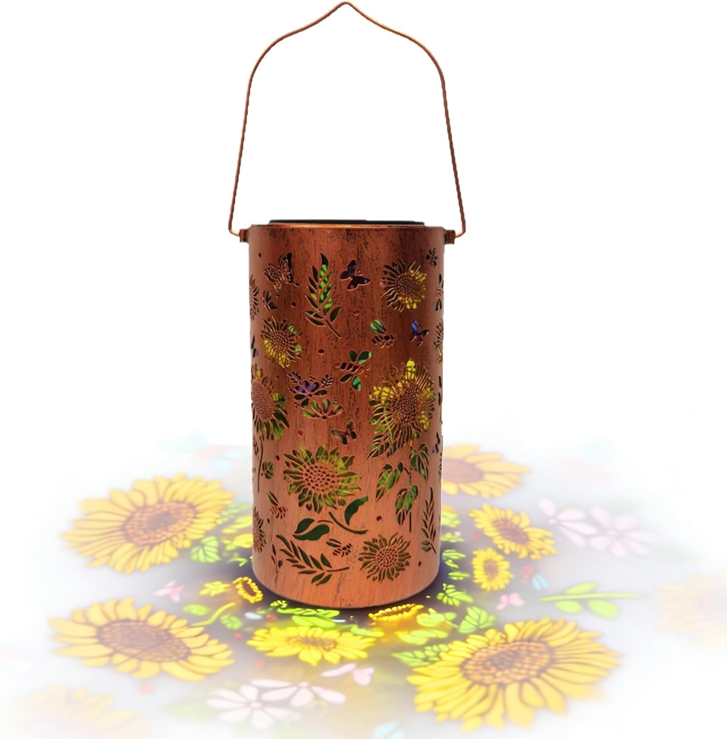 Sunflower Solar Lantern - Hangable Metal, Waterproof Lamp with Projection Design, Outdoor Lighting Kit, Balcony Backyard Patio Accessories, Driveway Walkway Lawn Garden Trees Yard Porch for Home Decor