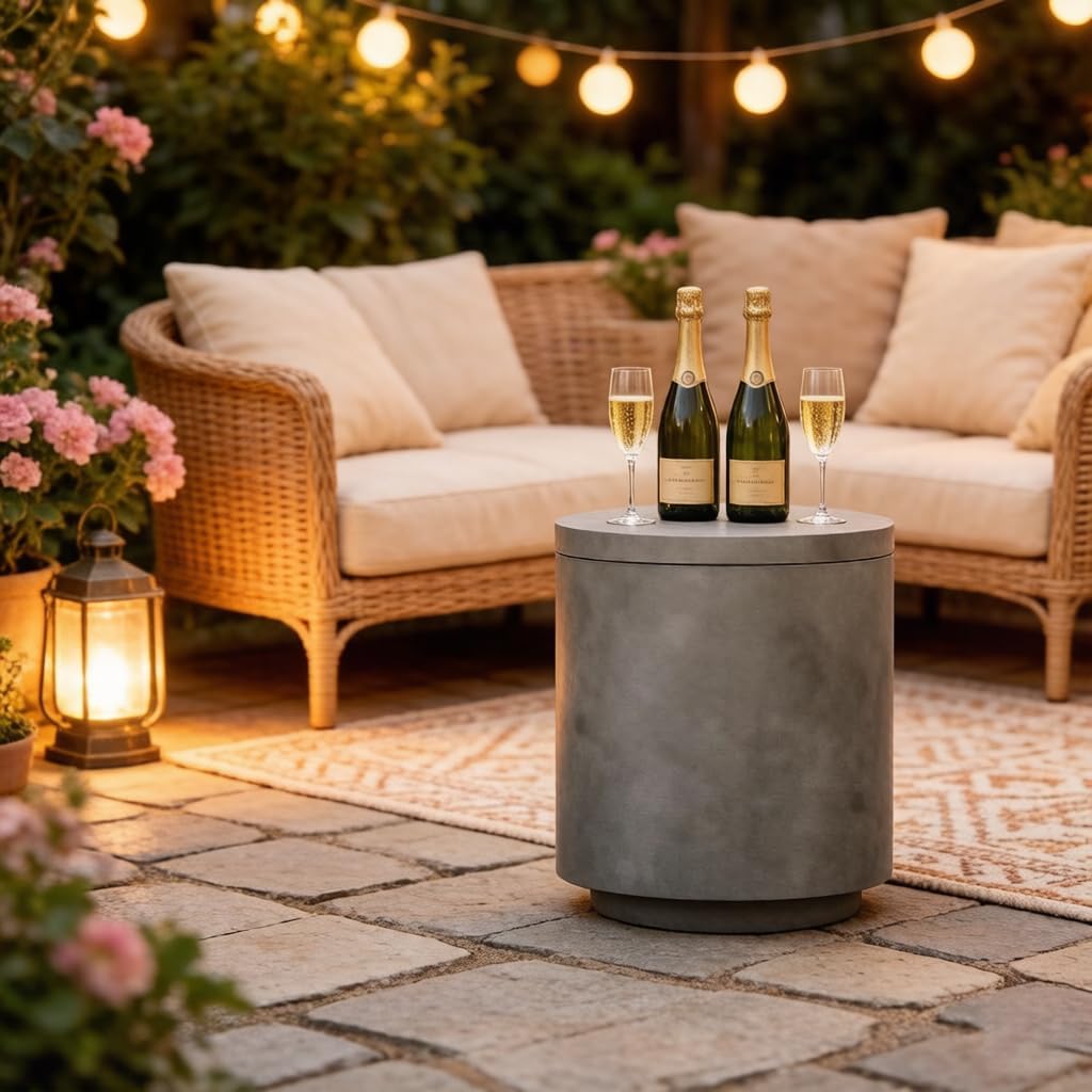Gray Concrete Outdoor Cooler Side Table, 2.6 Gal Bucket