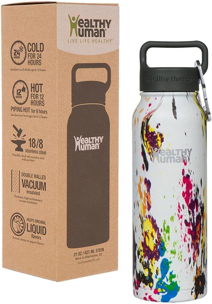 Healthy Human Stainless Steel Water Bottle, Double Walled Vacuum Insulated Tumblers, Travel Bottles with Leak Proof Lid for Adults, Picnic, Camping, Hiking, Outdoor, 16 oz (473 ml), Art Deco