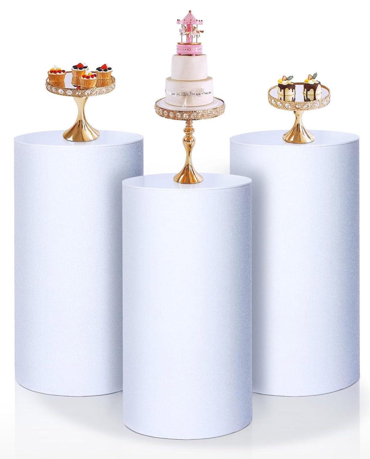 3 Couvres-Supports De Cylindre Élastiques Dorés - Housses Pour Piédestaux Mariage Et Fêtes, Tailles 50-60 Cm