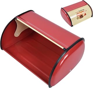 Metal Bread Box for Kitchen Countertop, Large Capacity Bread Bin Holder Container Kitchen Storage Containers with Roll Top Lid for Dry Food Save (Red)