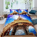 Chic Paris - Juego de funda de edredón con diseño de torre Eiffel para niños y niñas y mujeres, funda de edredón con estampado de galaxia, 3 piezas, doble