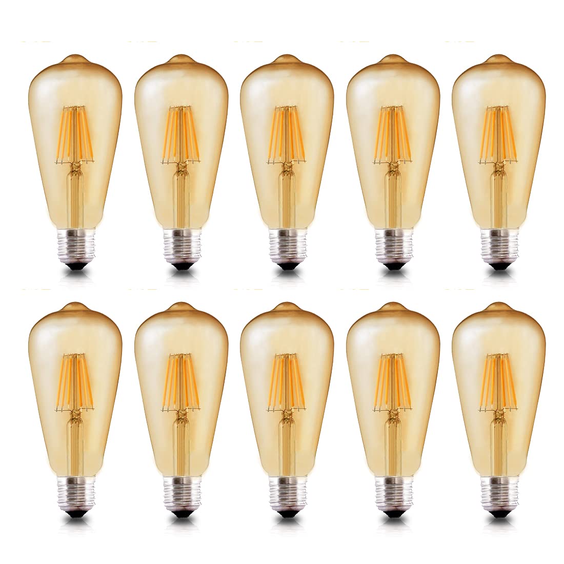 ZYCYLIGHTDimmable Led Bulb, 6w LED Edison Bulb, 6W Vintage LED Filament Light Bulb, St64 Led Bulb,2400-2700K (Amber Glow),e26 /e27 Base, Amber Glass Cover, 10 Pack