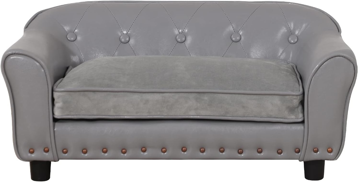 PWTJ Dog Bed/Dog Sofa and Chair with Copper Nail/Luxury PU Leather Pet