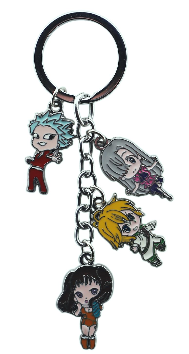 AmasukamiAnime Character Keychain: Meliodas, Elizabeth Lions, Diane & Ban (4-Piece, Multicoloured, Alloy, Unisex)