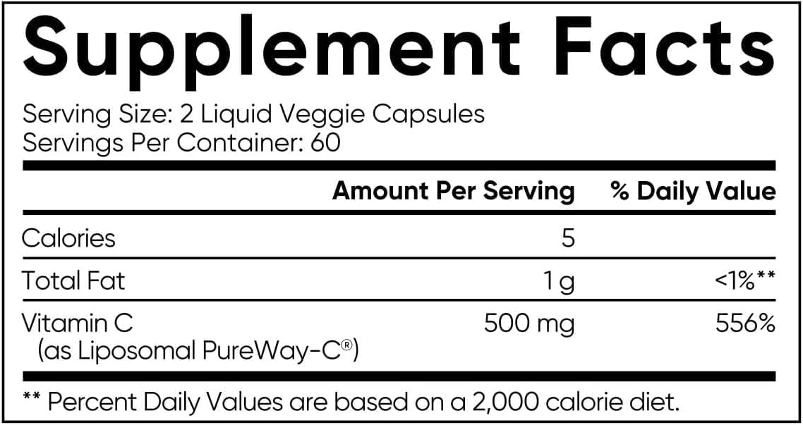 Adventure Home Sports Liposomal Vitamin C 500mg High Absorption Pure-Way C - Certified Vegan, Non-GMO, Gluten Free Antioxidant & Immune Support - 120 Count + Exclusive Vitamin Guide