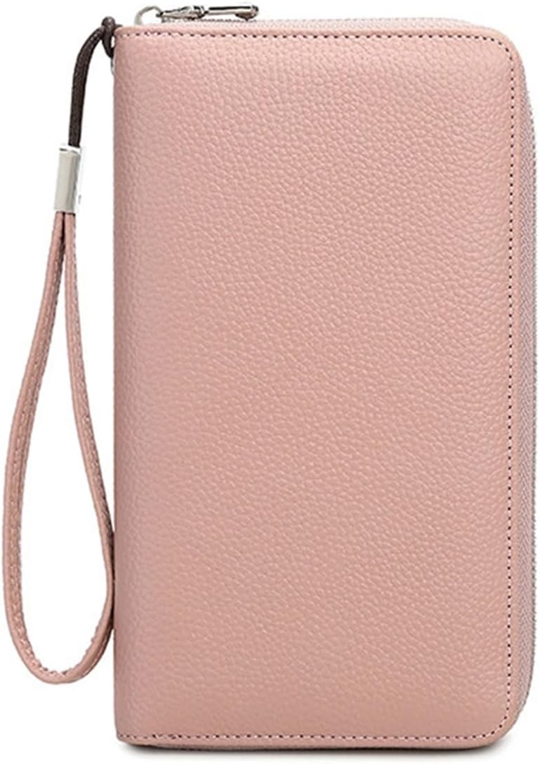 Elegant Leather Wallet For Women, Zip Around Travel Organizer With Card Slots And Id Window
