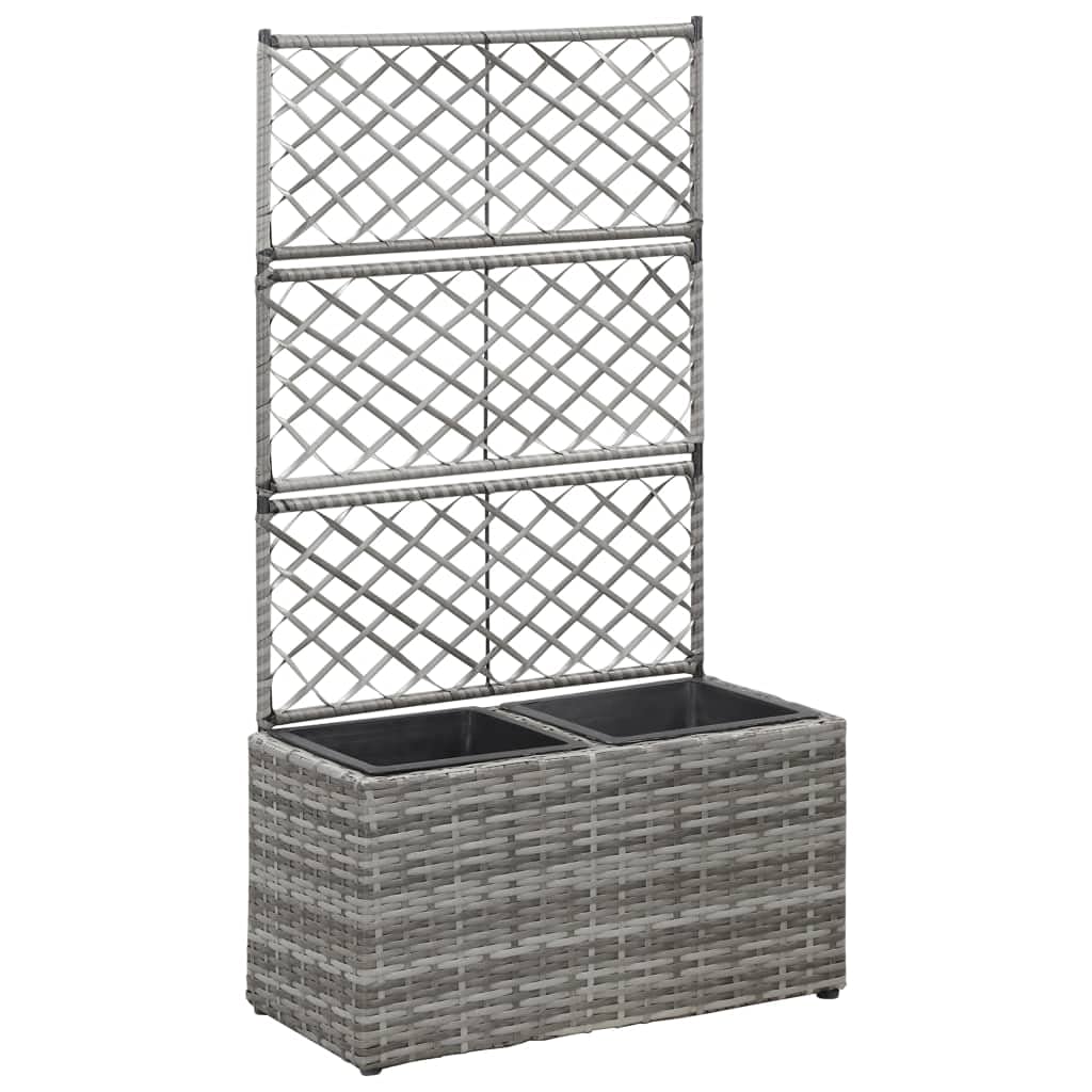 vidaXL - Outdoor Poly Rattan Trellis Raised Bed in Gray with 2 Removable Pots - Stylish and Durable for Supporting Climbing Plants
