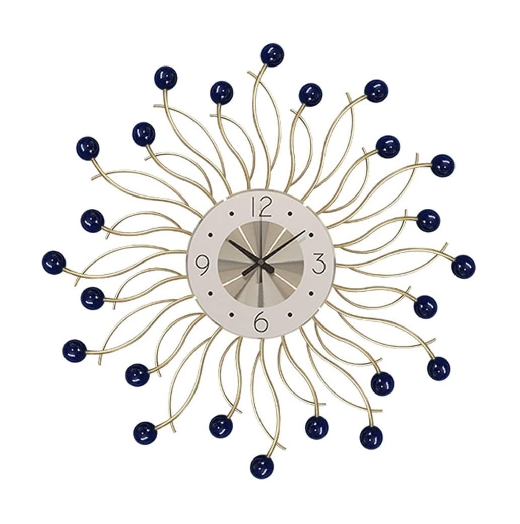 MYUYEE Farmhouse Vintage Clock Wooden and Metal Ball Clock Mid-Century Ative Silent Fashion Hanging Clock for Home Kitchen Office for Bedroom Office,White-71 * 71cm (Blue-58 * 58cm)