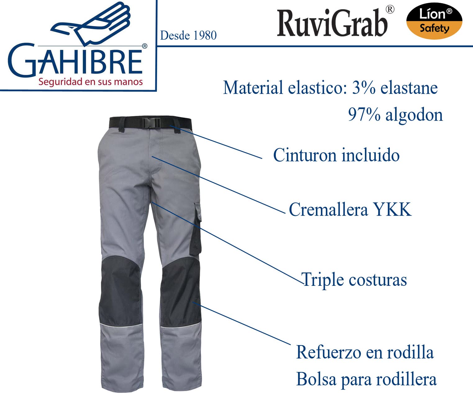 Pantalón de Trabajo Elástico Con Rodilleras | Ropa de Trabajo Reflectante | Talla M
