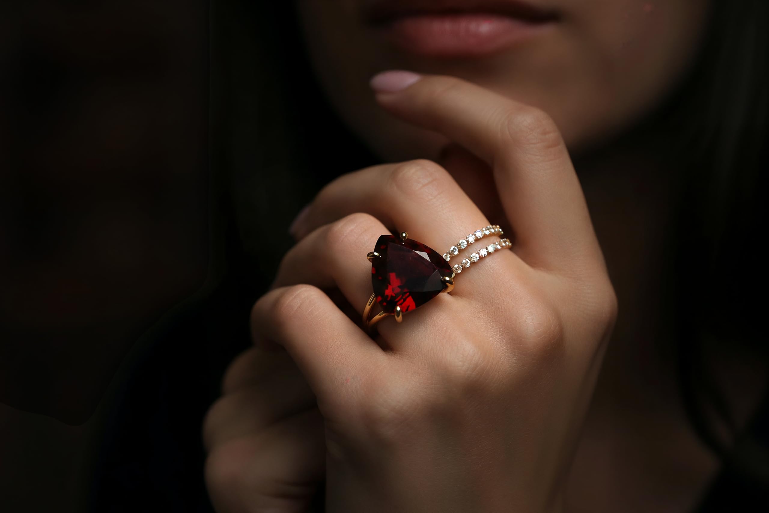 Schöner Granat Schmuck Ring Rose Gold - Handgefertigter Damenschmuck für Hochzeit, Verlobung, Mode Statement, Geburtstag, Jahrestag, Weihnachtsgeschenke für Sie - Ringgröße und Gravur Anpassbar