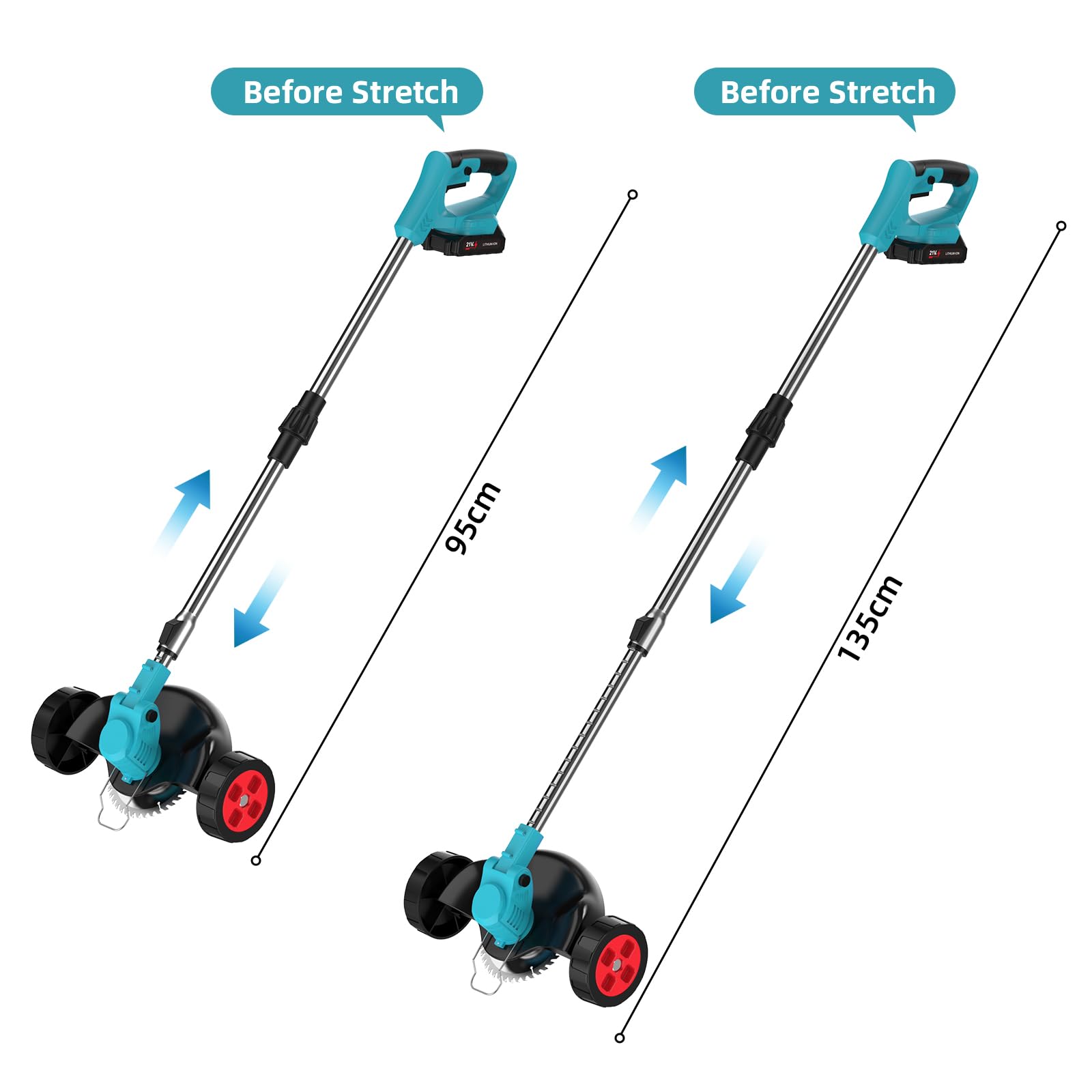 Cordless Grass Strimmer, 21V Strimmer Cordless with 2 X 2000mAh Battery and Charger, 3 Types 16 Blades, Garden Trimmer Telescopic Lightweight with Roller, 7800/min, for Gardens, Park Lawns - 5