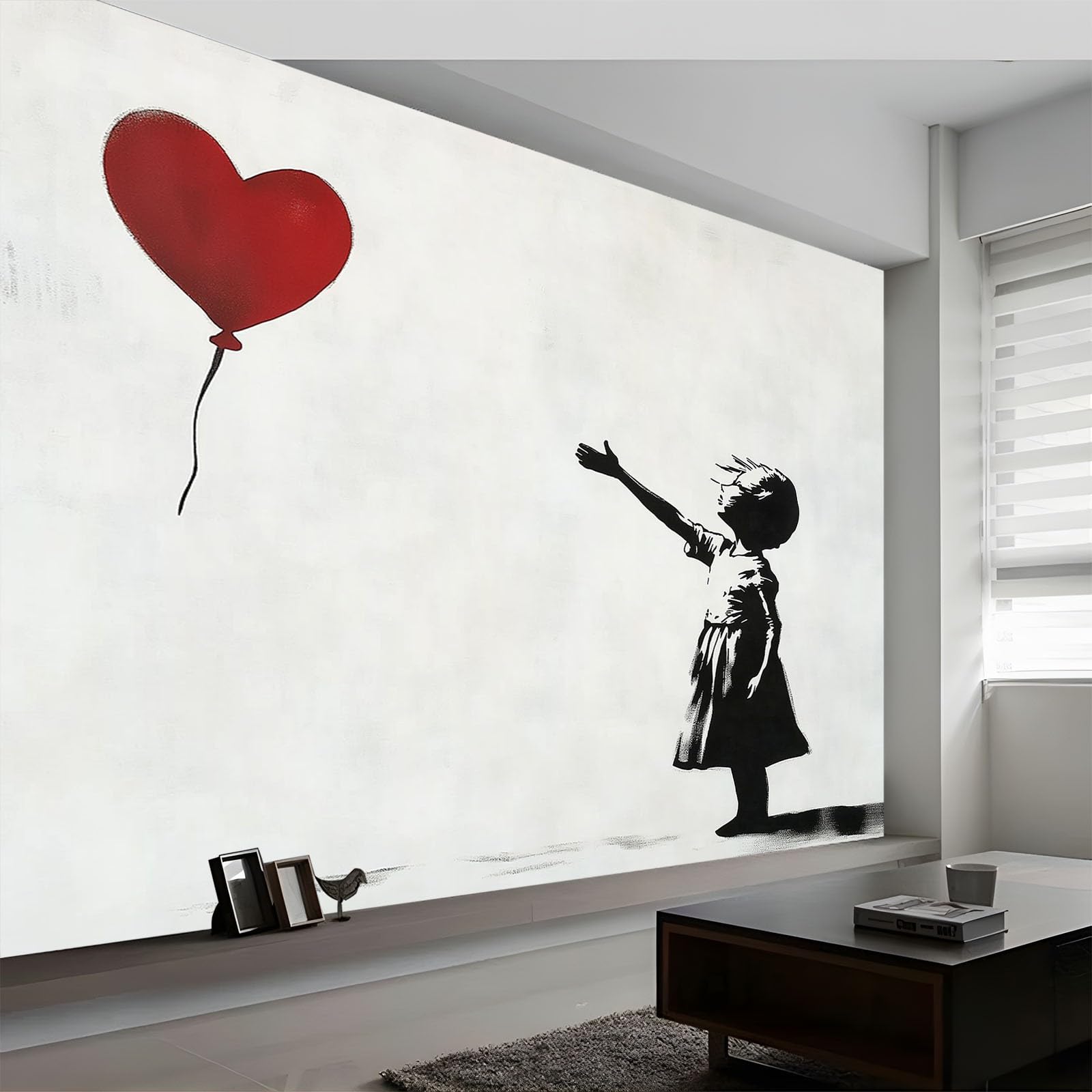Papel Tapiz Globos Rojos En Forma De Corazón Y Niñas Pequeñas 350 x 256 cm - Lana Fondo De Pantalla Moderna Decoración para Pared Sala Cuarto, Oficina, Fotomural Paredes Mural Decoración