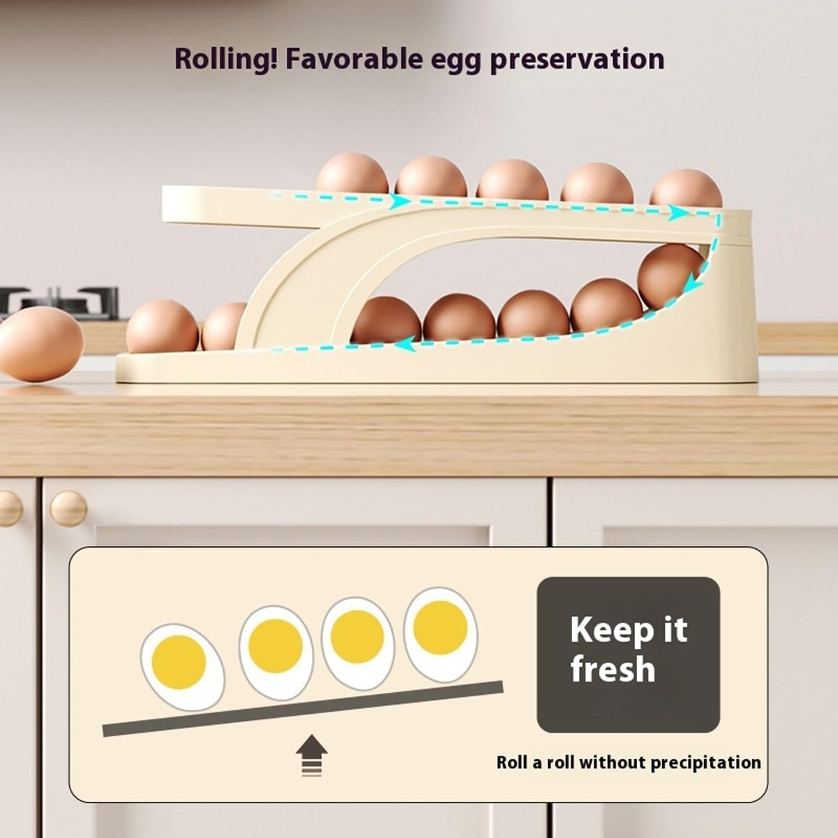 Automatic Scrolling Egg Rack, Space-Saving Rolling Eggs Dispenser and Organizer for Refrigerator Storage, Home Egg Holder for Countertop, Eggs Container for Fridge Easy Access(2PCS)