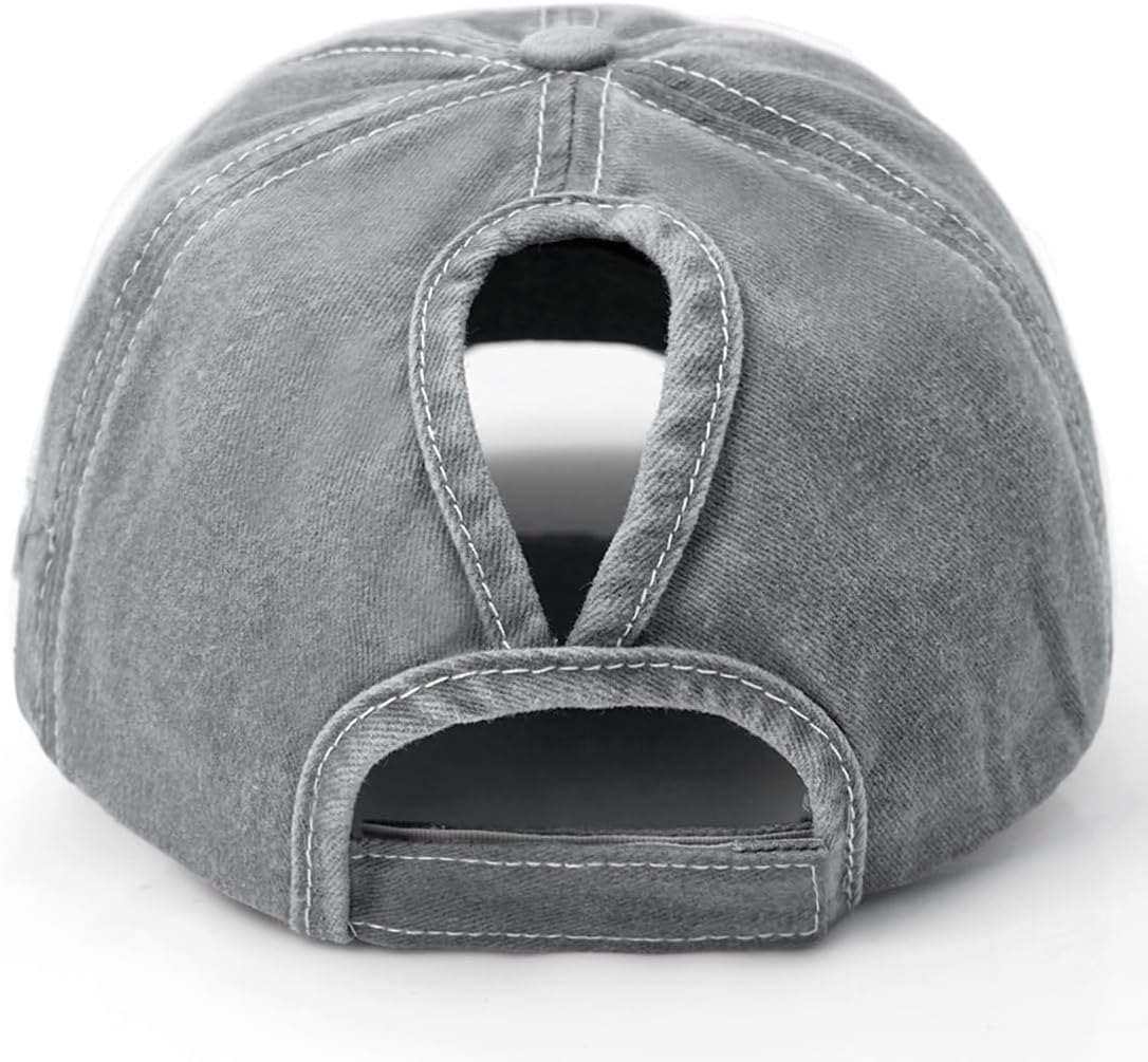 Ponytail Baseball Cap for Women High Messy Bun Caps Washed Cotton Hats - Image 4