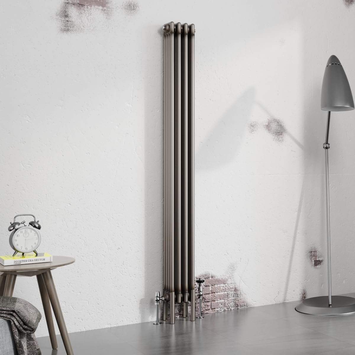 Warmehaus Raw Metal 1800X200mm Vertical 4 Column Radiator Traditional Cast Iron Style Bathroom Radiator Central Heating