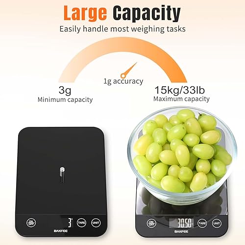 Miniatura 2 de Báscula de alimentos, báscula de cocina recargable de 33 libras con vidrio templado, gramos y onzas, carga USB, 0.03 oz de alta precisión