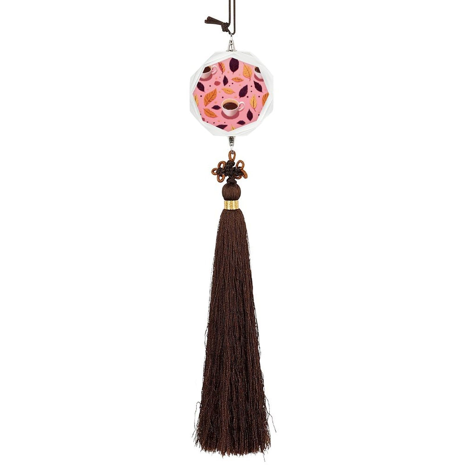 Crystal Car Pendant Charms Hexagon Crystal Rear View Mirror Charms Leaves And Coffee Auto Hanging Interior Ornament Pendant Car Interior Accessories for Women Men Auto Decor