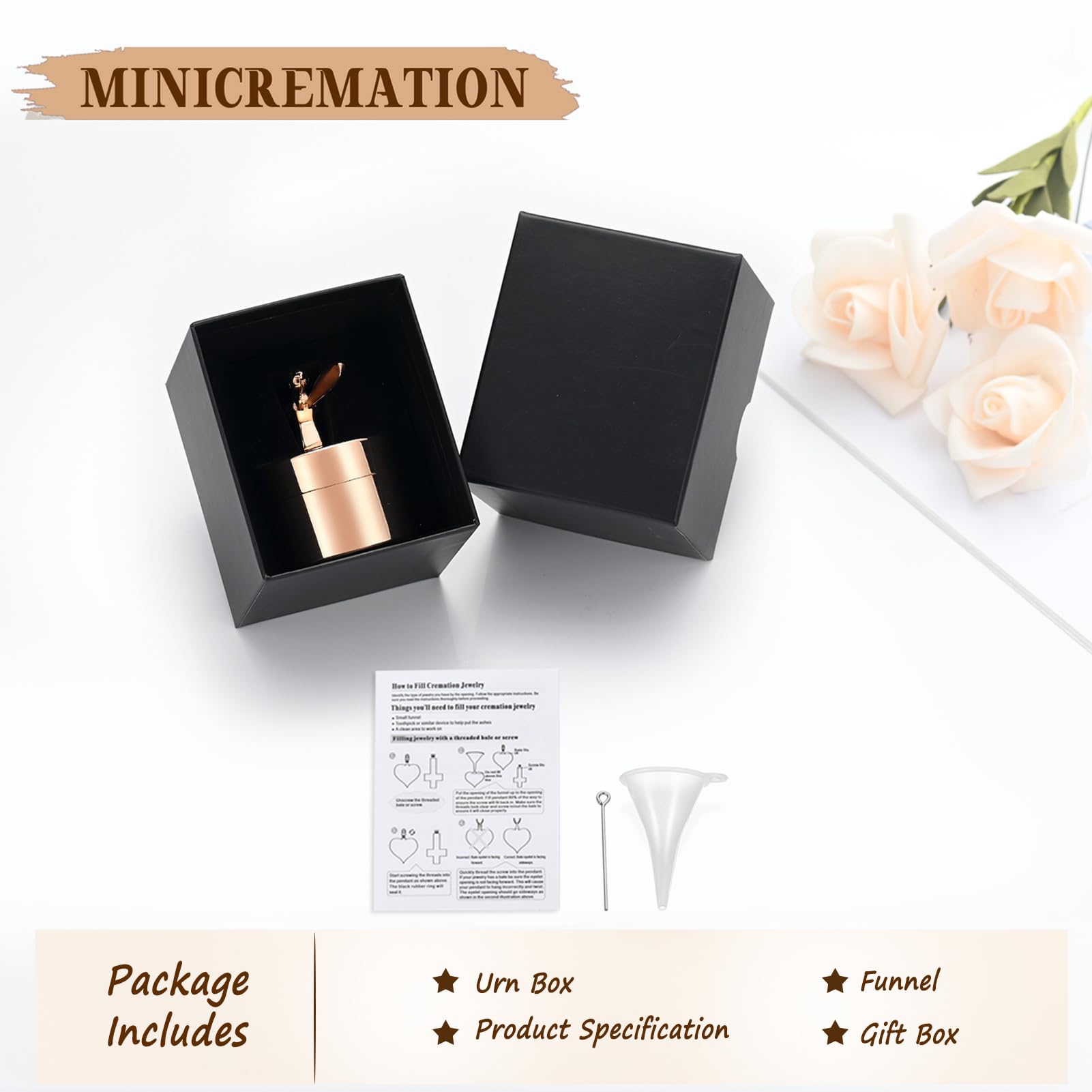 Minicremation Urna pequeña para cenizas humanas, hermosas urnas mini compartidas con exquisita caja de almacenamiento de cremación Keepsake Memorial y cenizas para seres queridos (G010-oro rosa)