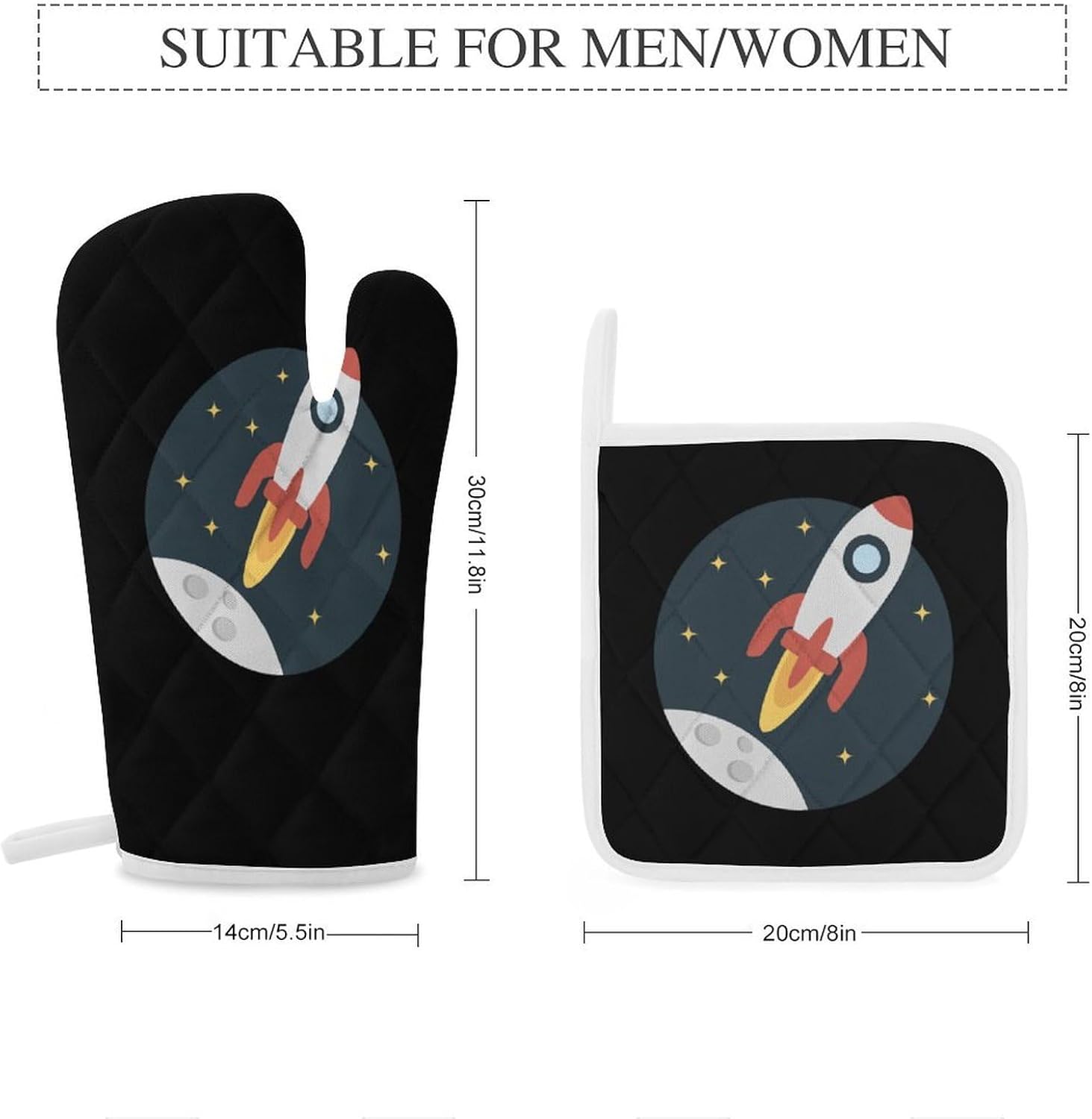 Sapce Rocket Oven Mitts and Pot Holders 4Pcs Set Heat Resistant Cooking Mitts Hot Pads