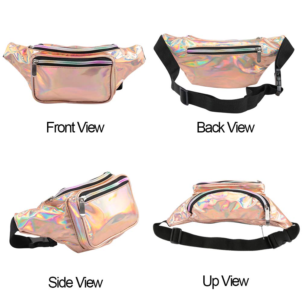 Sac banane holographique arc-en-ciel métallique, 38,1 cm, sac banane avec ceinture réglable pour années 80 et 90, Halyuhn, 35,6 cm, rose, 35,6 cm Rose