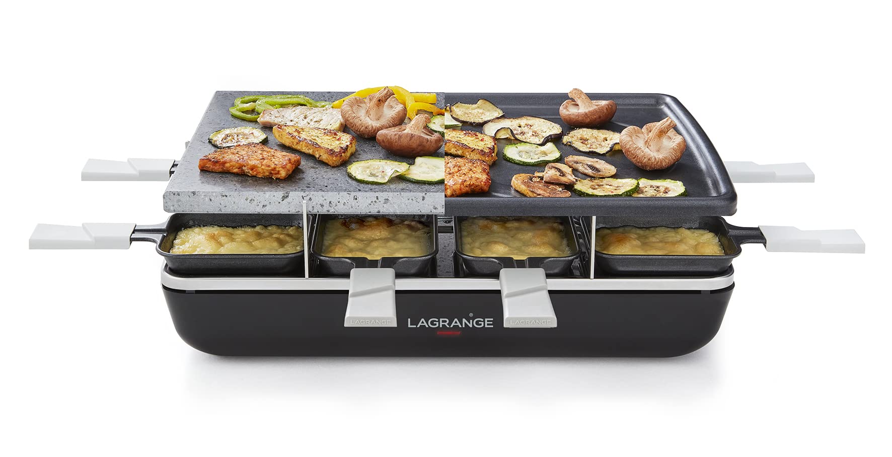 LAGRANGE, Raclette Element Grill + Pierre de cuisson, 8 personnes, Multifonctions, 1200 W, Fabrication française, Pierre de lave naturelle, 179601